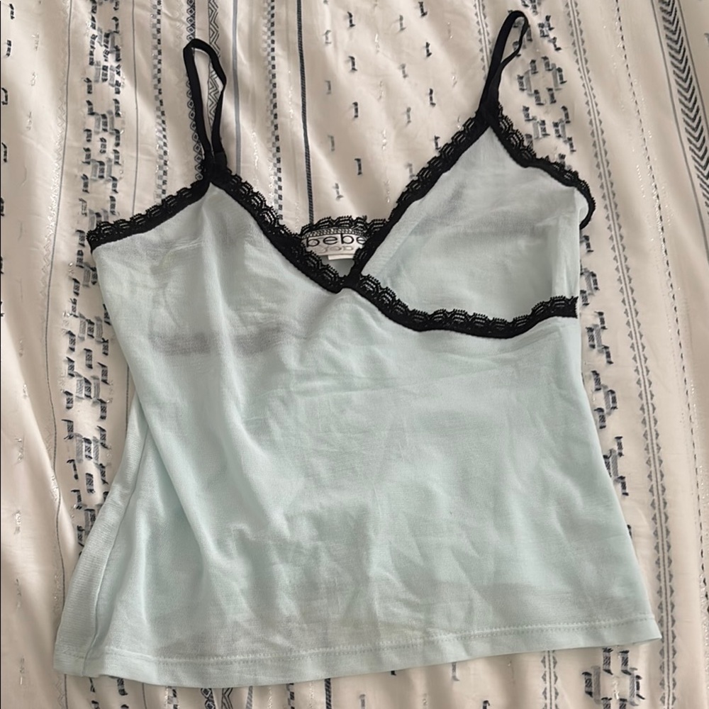 BEBE - Vintage (90’s) Light Blue Lace Trim Sheer Cami Top